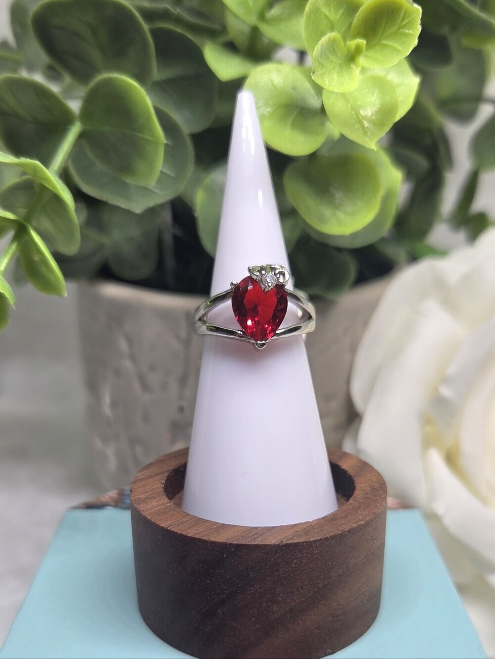 Sterling Silver Heart Ruby-Red Solitaire Ring